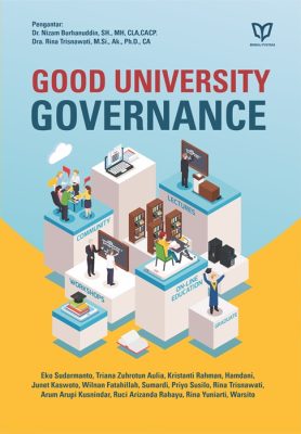 Sampul buku Good University Governance oleh Eko Sudarmanto dkk, diterbitkan oleh Minhaj Pustaka, menampilkan desain modern dan profesional dengan judul yang jelas.